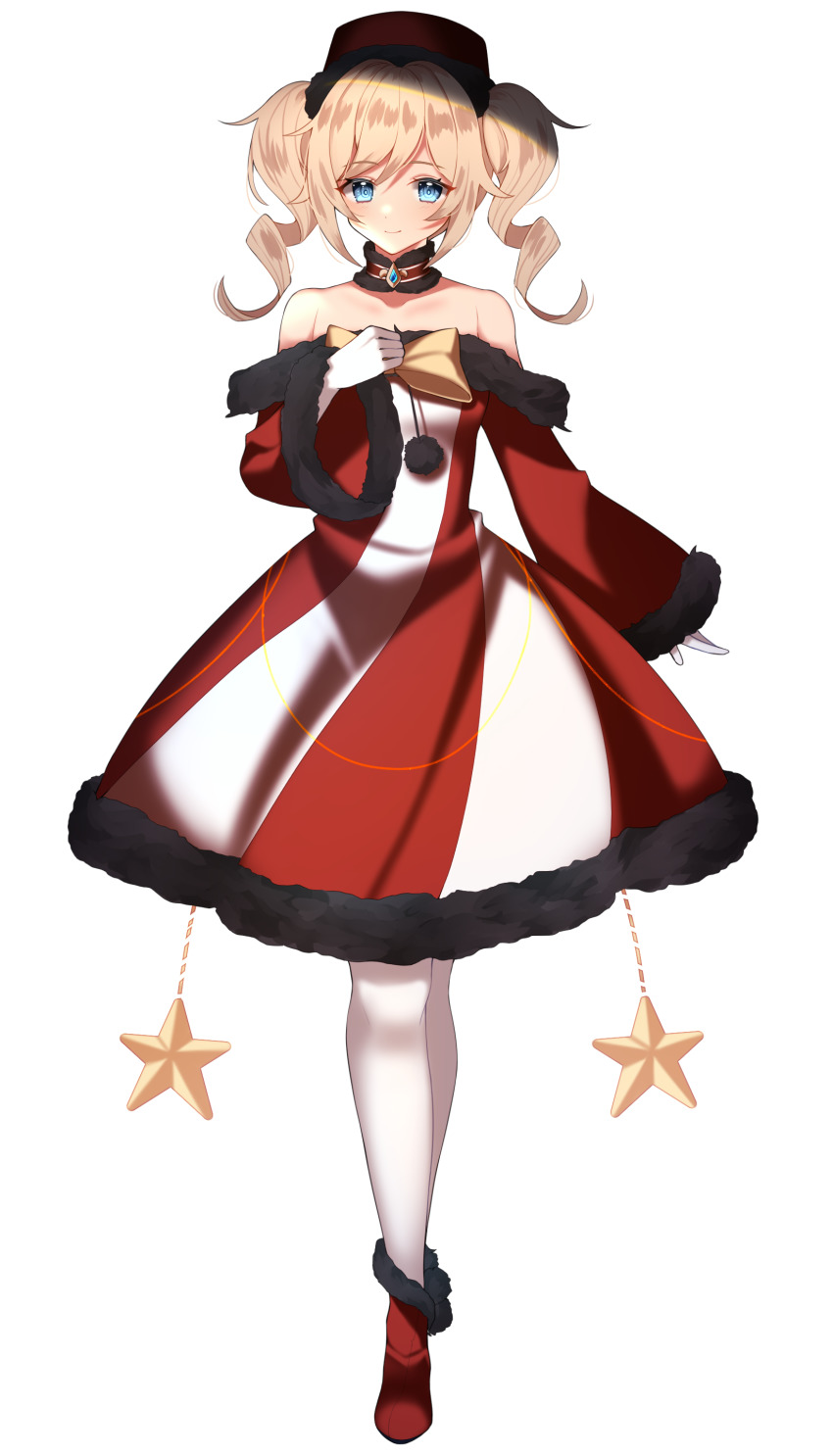 1girl, absurdres, arcelle, barbara_(genshin_impact), bare_shoulders, blonde_hair, blue_eyes, choker