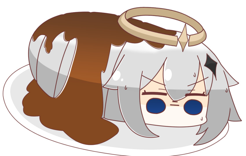 1girl, blue_eyes, commentary, commentary_request, english_commentary, genshin_impact, hair_ornament, halo