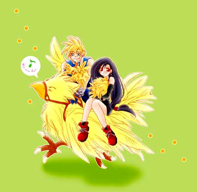 1990s_(style), chocobo, classica, cloud_strife, final_fantasy, final_fantasy_vii, lowres, retro_artstyle