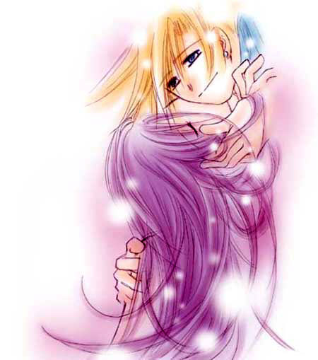 1990s_(style), alternate_hair_color, classica, cloud_strife, final_fantasy, final_fantasy_vii, kiss, purple_hair