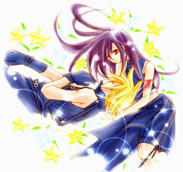 1990s_(style), alternate_costume, classica, cloud_strife, closed_eyes, final_fantasy, final_fantasy_vii, final_fantasy_vii:_advent_children, retro_artstyle, tifa_lockhart