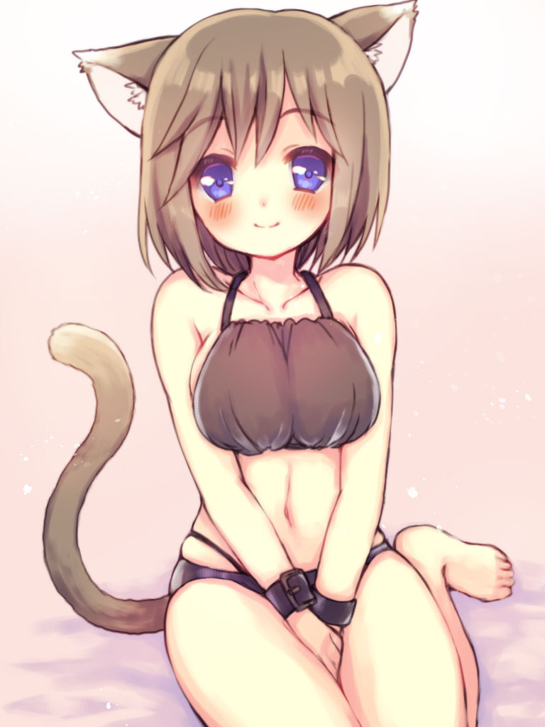 1girl, animal_ears, barefoot, bed_sheet, bikini, black_bikini, blue_eyes, blush