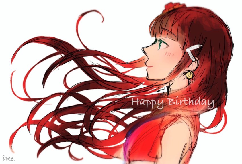 1girl, aqua_eyes, artist_name, artist_request, black_hair, blush, dress, earrings