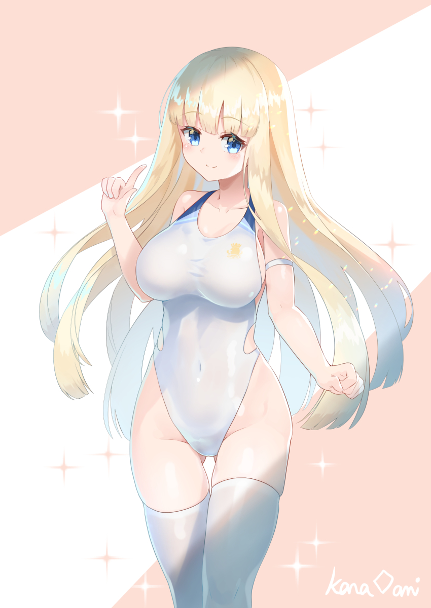 1girl, azur_lane, blonde_hair, blue_eyes, breasts, commentary_request, commission, competition_swimsuit
