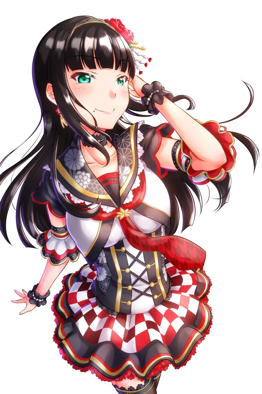 1girl, absurdres, aqua_eyes, artist_name, artist_request, black_corset, black_detached_collar, black_hair