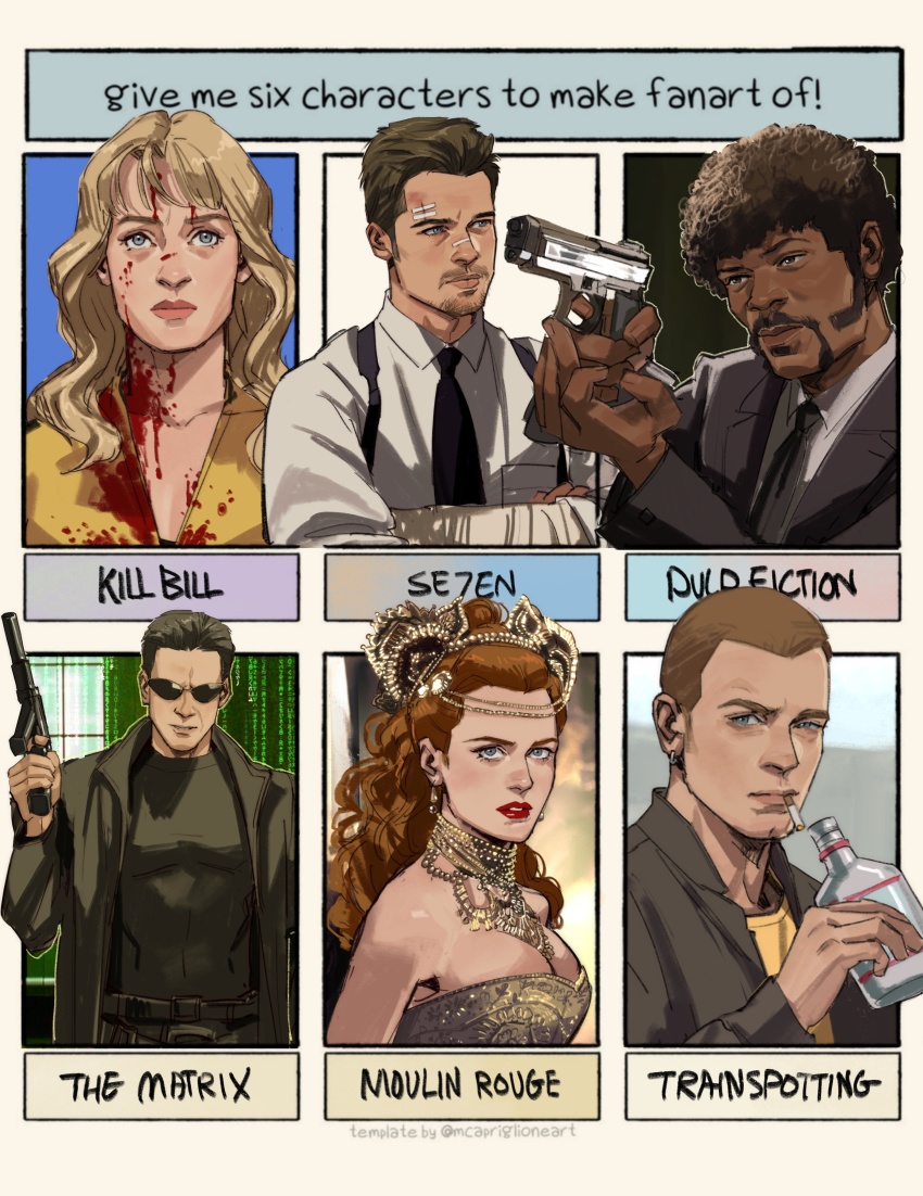 2girls, 4boys, absurdres, afro, alcohol, bandaged_arm, bandages, bandaid