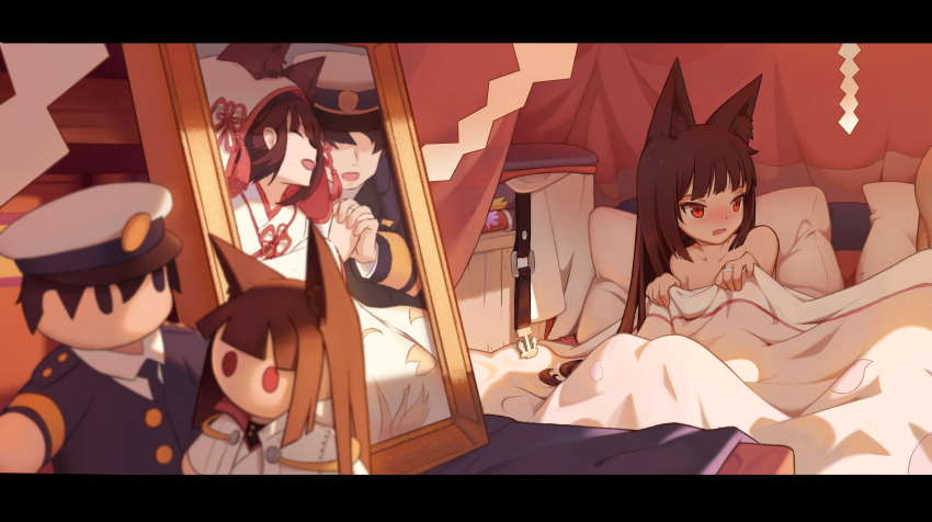 1boy, 1girl, :d, ^_^, absurdres, animal_ears, azur_lane, bad_id