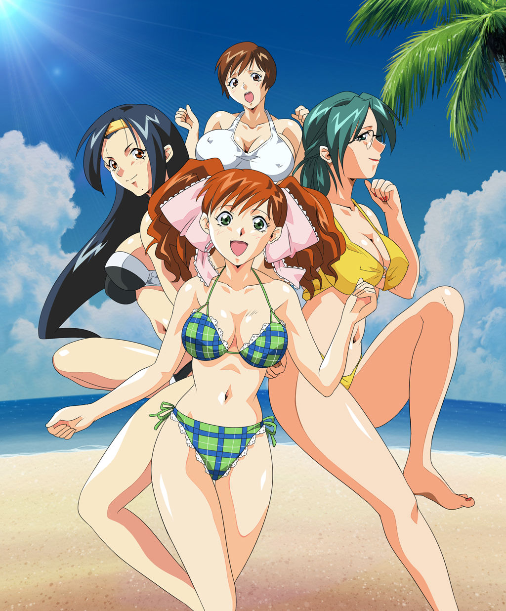 4girls, asahina_natsuki, asahina_yurina, beach, bikini, black_bikini, black_hair, breasts