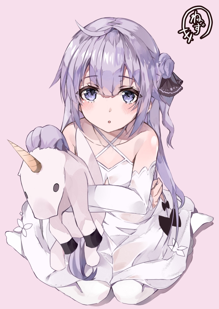 1girl, ahoge, azur_lane, blush, collarbone, commentary_request, detached_sleeves, dress