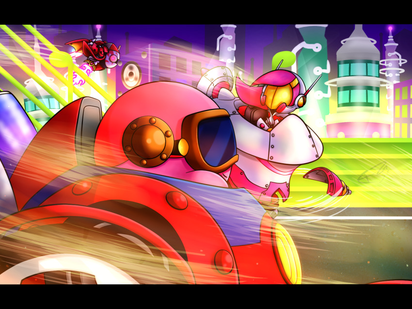 1girl, 2boys, helmet, highres, kirby, kirby:_planet_robobot, kirby_(series), letterboxed