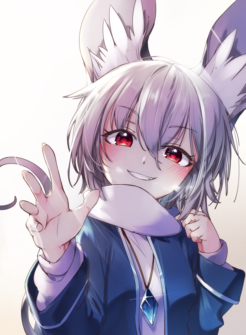 1girl, absurdres, adapted_costume, animal_ear_fluff, animal_ears, blue_jacket, blush, breasts