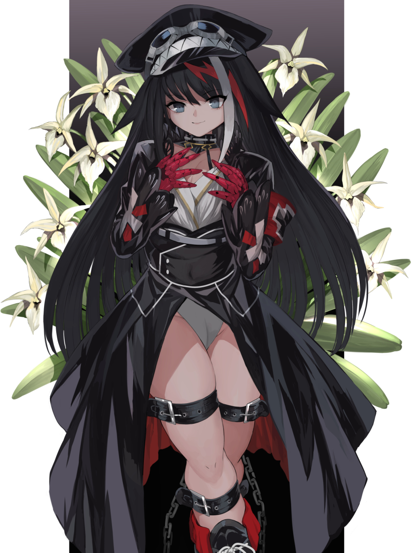 1girl, azur_lane, black_hair, black_hat, black_jacket, blue_eyes, breasts, cleavage