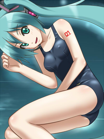 1girl, awa, female_focus, green_eyes, green_hair, hatsune_miku, hatsune_miku_(swimwear_s), long_hair