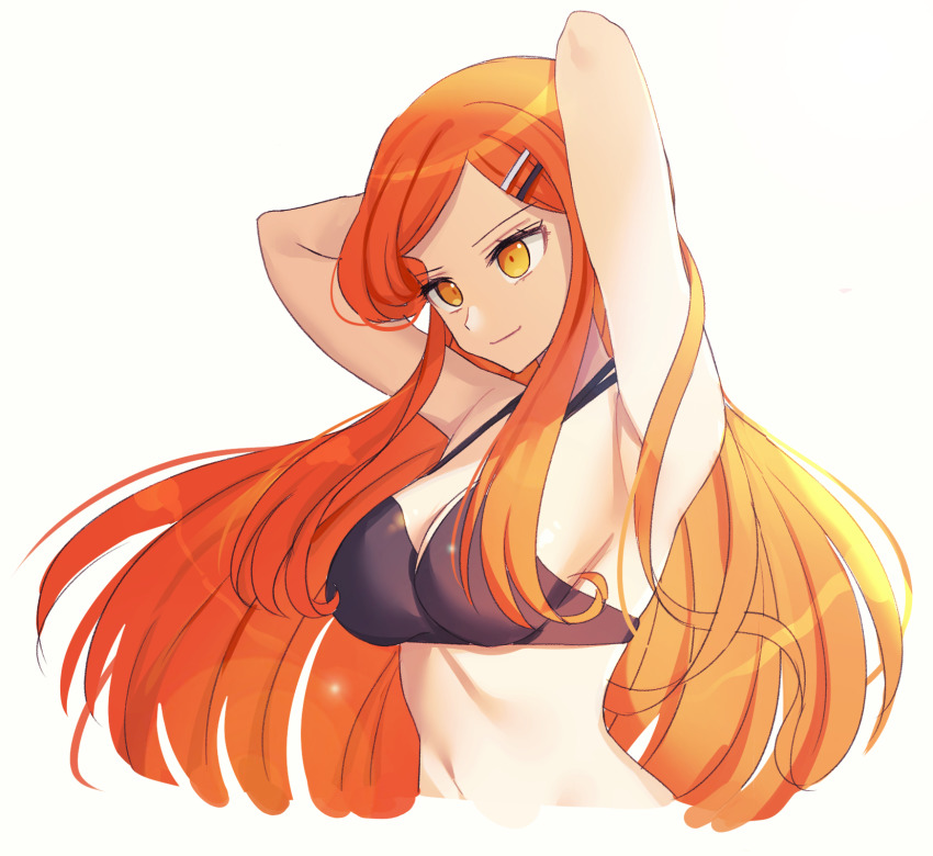 1girl, armpits, arms_behind_head, arms_up, bare_arms, bare_shoulders, bikini, bikini_top_only