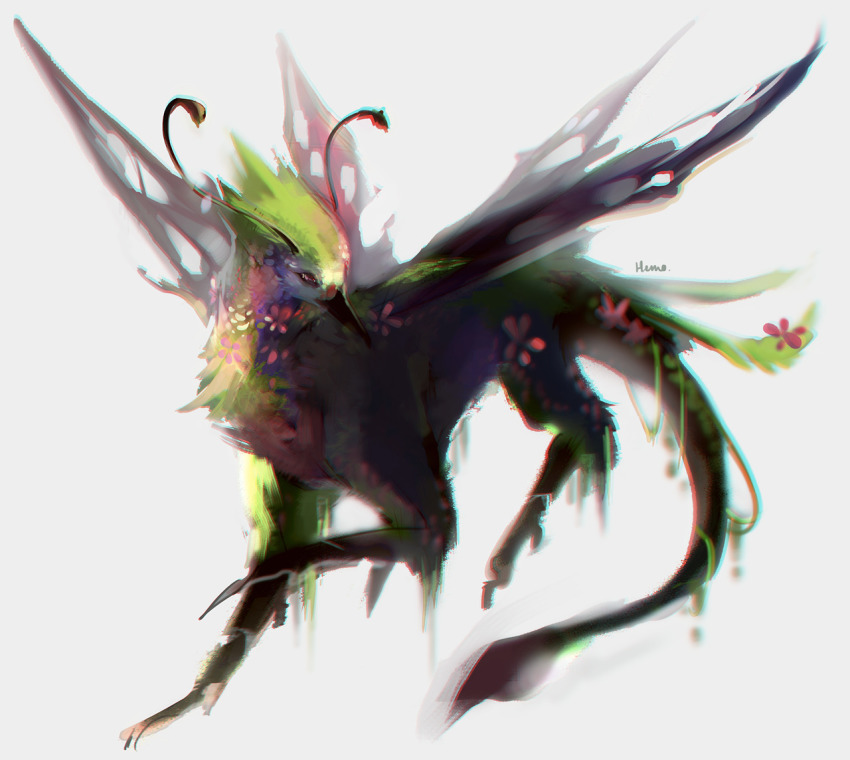 brown_eyes, commentary, creature, english_commentary, eyrie, flower, flying, full_body