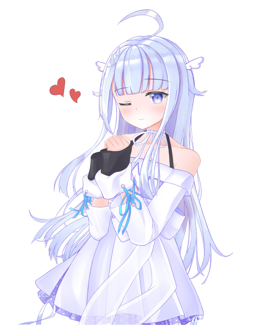 1girl, absurdres, ahoge, amatsuka_uto, angel_wings, bare_shoulders, blue_eyes, blue_hair