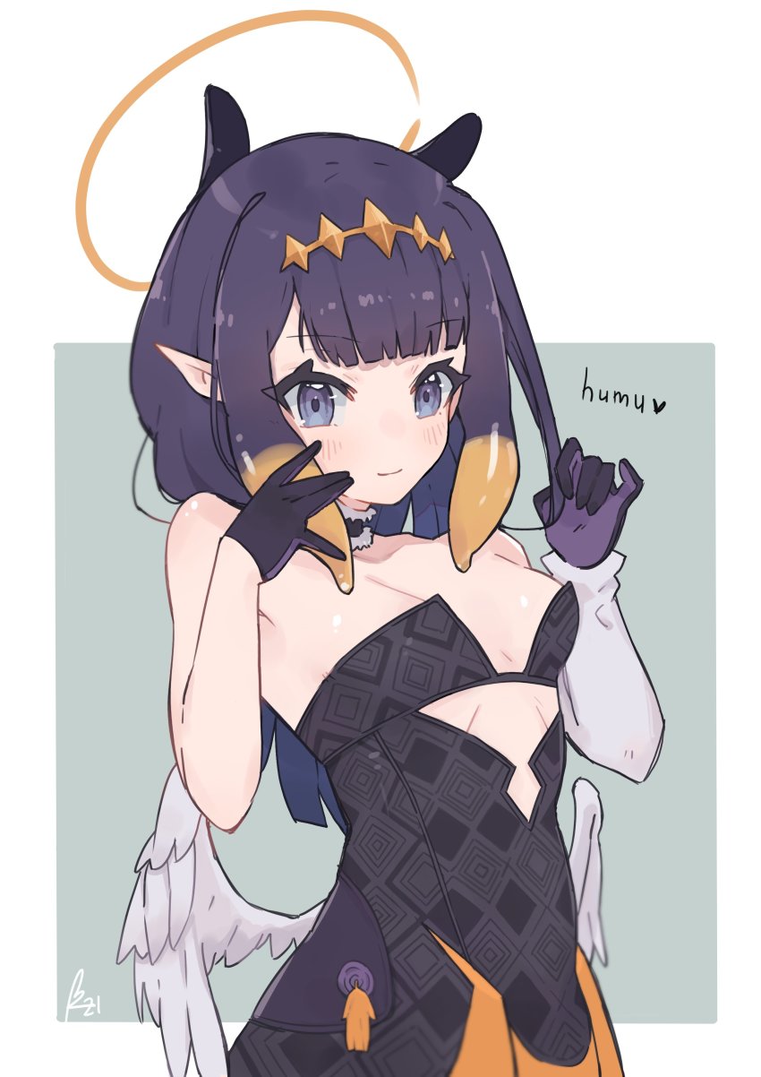 1girl, absurdres, alternate_breast_size_(larger), black_dress, black_gloves, black_hair, blunt_bangs, border