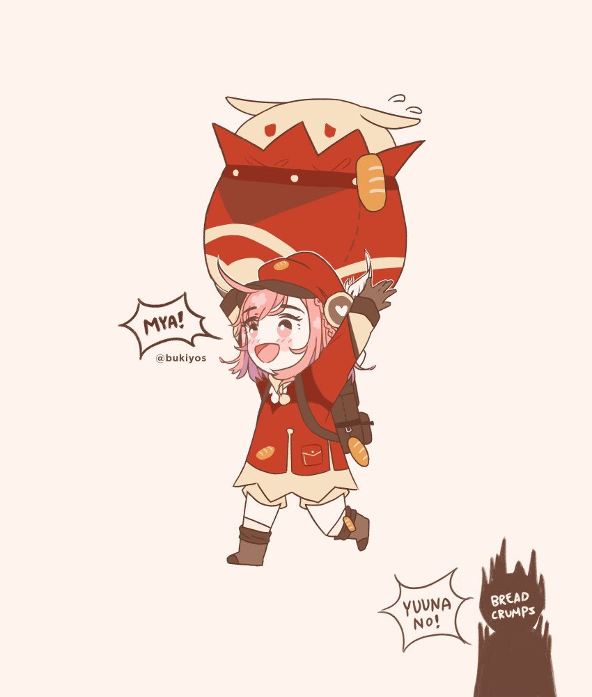 1girl, absurdres, beige_background, black_gloves, blush, bomb, bright_pupils, chibi