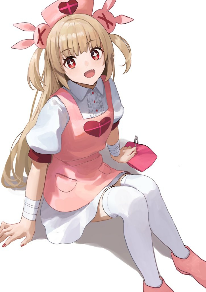 >_<, +_+, 1girl, :d, apron, armband, bad_id, bad_pixiv_id