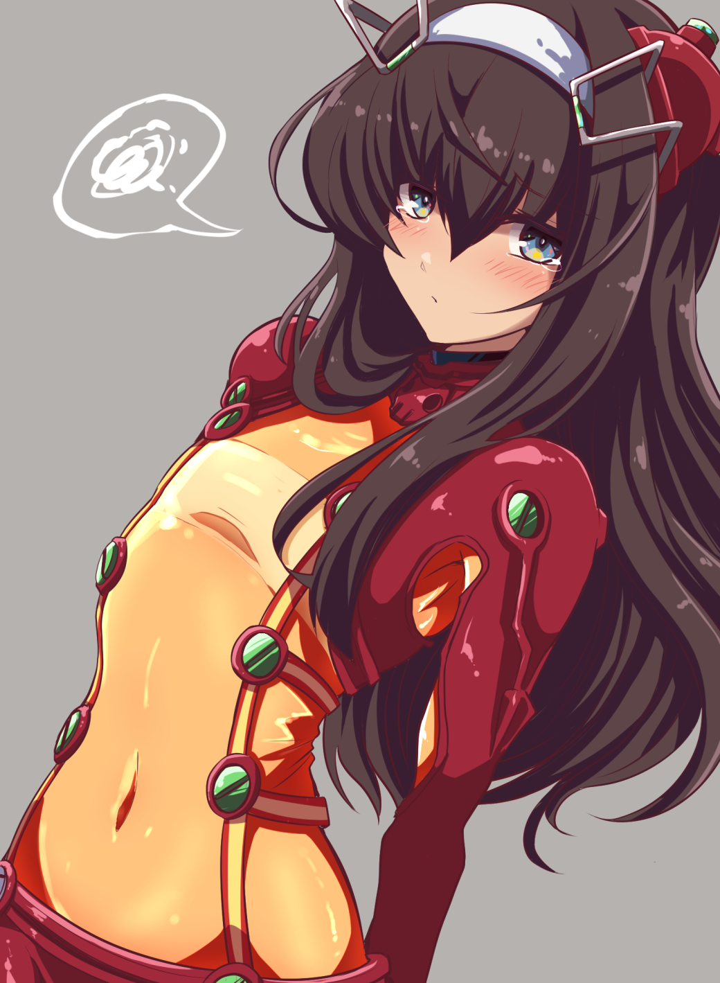 1boy, blue_eyes, bodysuit, brown_hair, cosplay, covered_navel, crossdressing, crossdressing_(mtf)