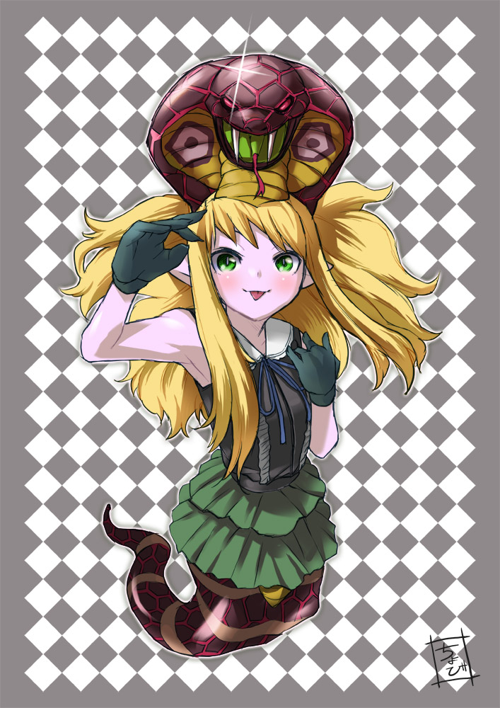 blonde_hair, lamia, monster_girl, reptilianne_naga, snake, tongue, tongue_out, yu-gi-oh!