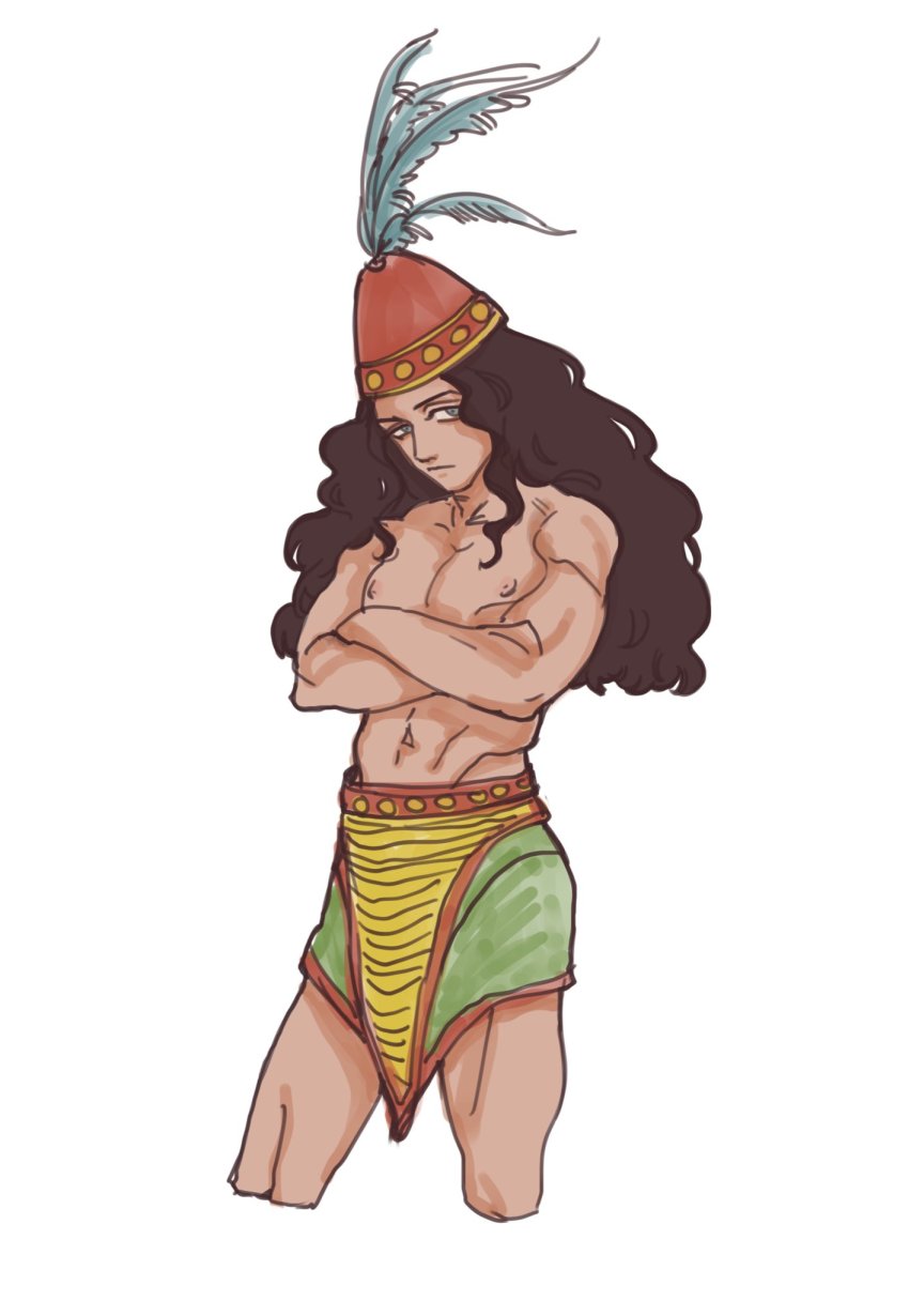1boy, ancient_greek_clothes, black_hair, blue_eyes, capelin_s, cowboy_shot, cropped_arms, cropped_legs
