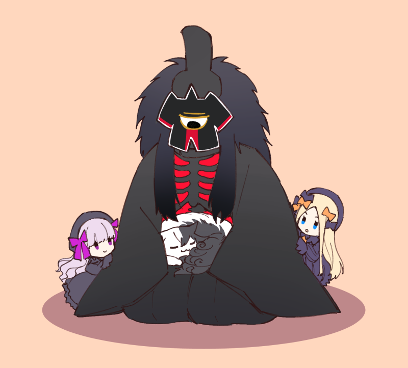 1other, 2girls, abigail_williams_(fate), abigail_williams_(first_ascension)_(fate), akimitsu-dono, animal, animal_on_lap, animalization