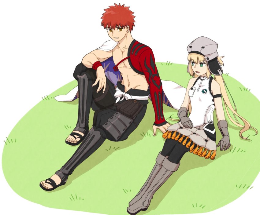 1boy, 1girl, artoria_caster_(fate), artoria_pendragon_(fate), blonde_hair, boots, dress, emiya_shirou