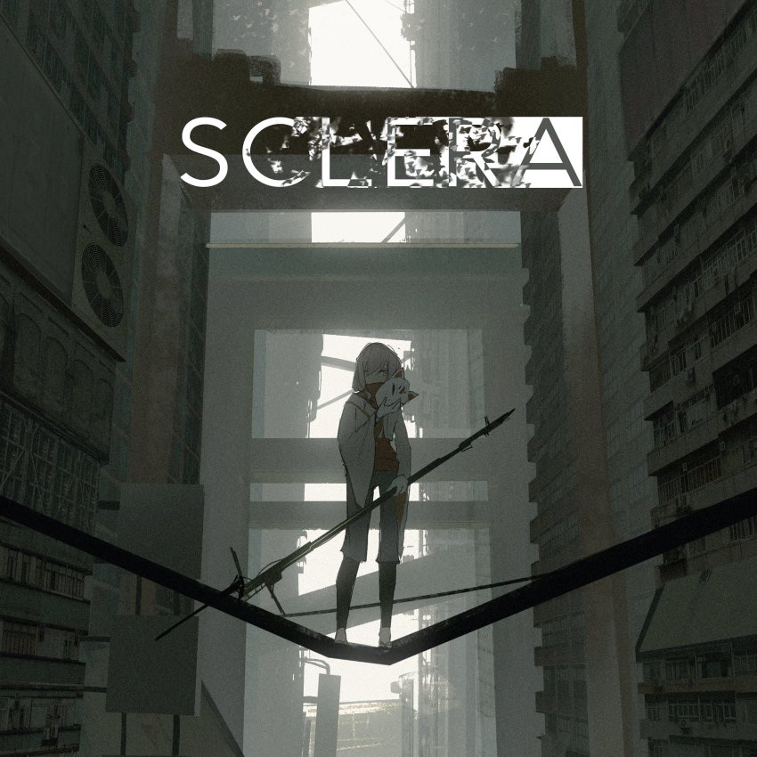 1girl, absurdres, air_conditioner, apartment, asteroid_ill, barred_window, bird, black_legwear