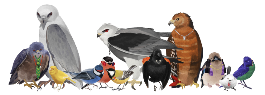 amemura_ramuda, animal_focus, animalization, aohitsugi_samatoki, arisugawa_dice, bird, black_eyes, busujima_mason_rio