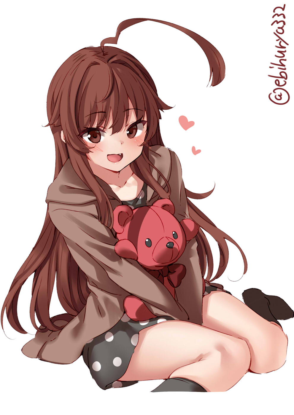 1girl, :d, ahoge, black_dress, blush, brown_eyes, brown_hair, collarbone