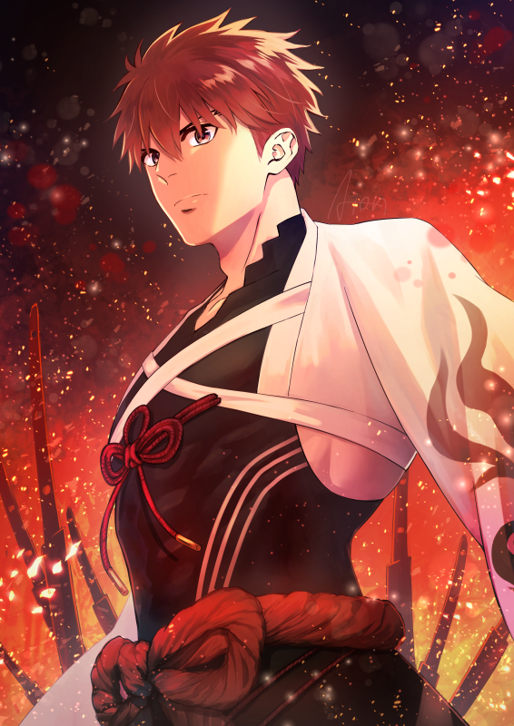 1boy, aion_kiu, commentary_request, embers, fate/grand_order, fate_(series), looking_at_viewer, male_focus