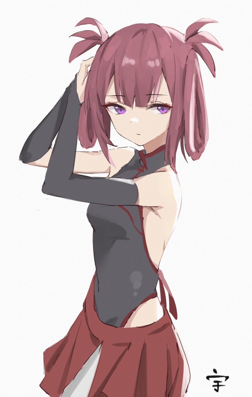 1girl, armpit_peek, atelier_live, bad_id, bad_twitter_id, black_gloves, breasts, clothes_tucked_in