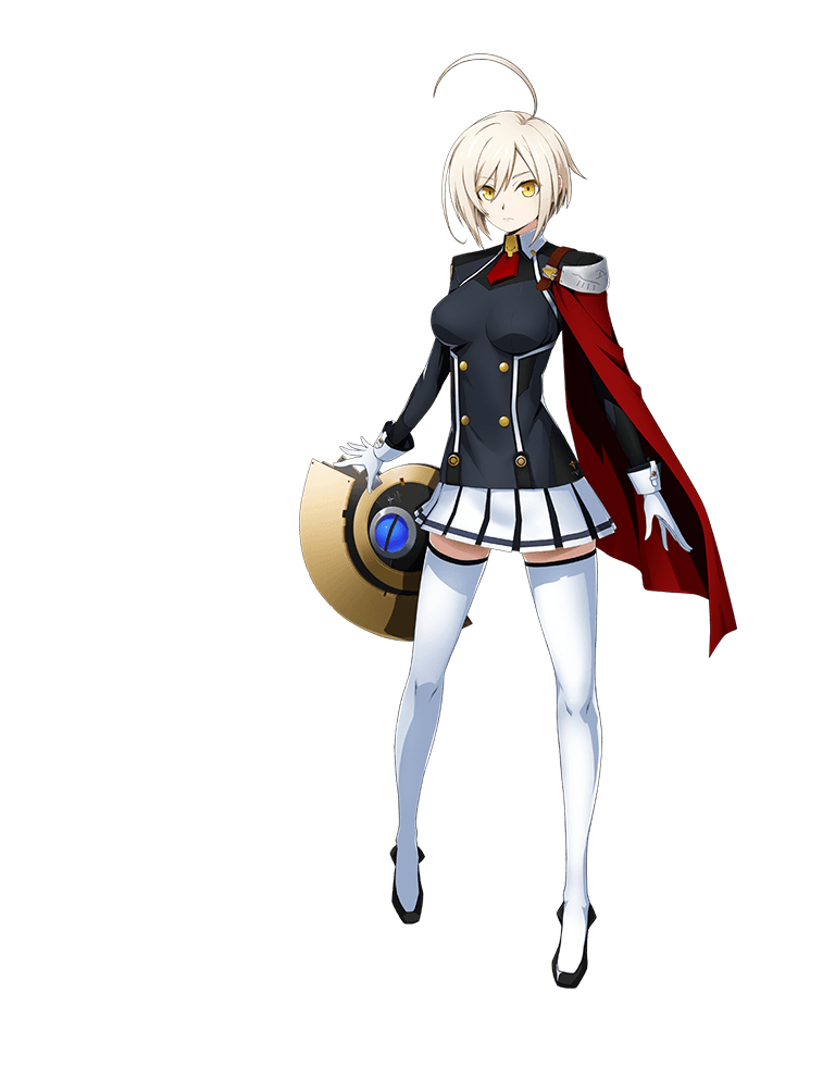 1girl, ahoge, blazblue, blazblue_alternative:_dark_war, blonde_hair, cape, ciel_sulfur, gloves