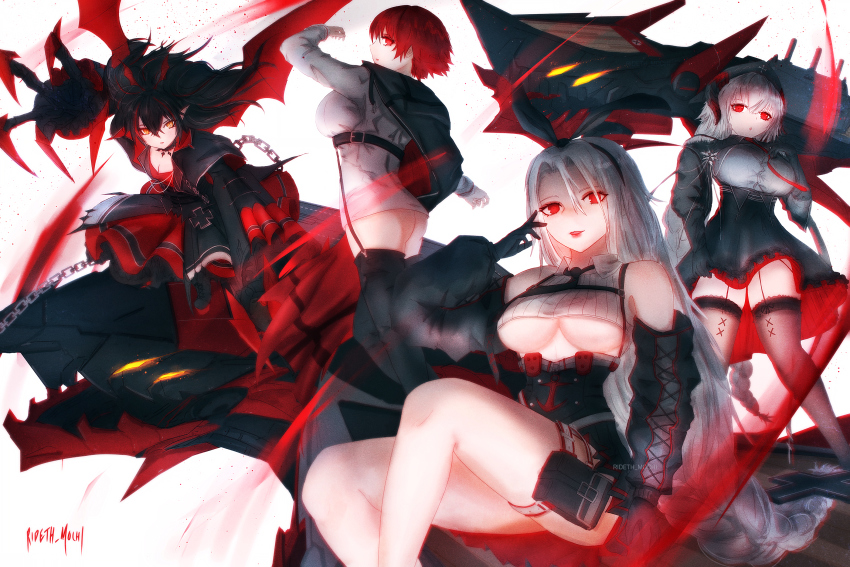 4girls, absurdly_long_hair, artist_name, ass, azur_lane, bare_shoulders, bat_wings, black_choker