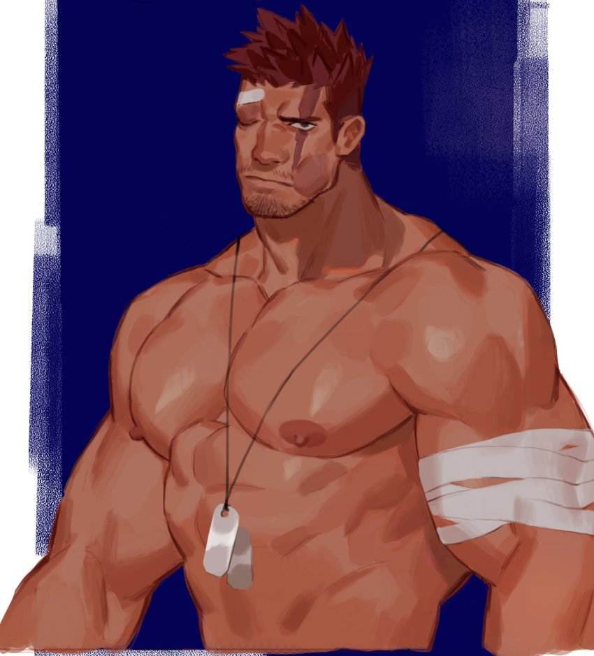 1boy, atcesolcyc, bandages, bandaid, bandaid_on_face, bara, boku_no_hero_academia, dog_tags