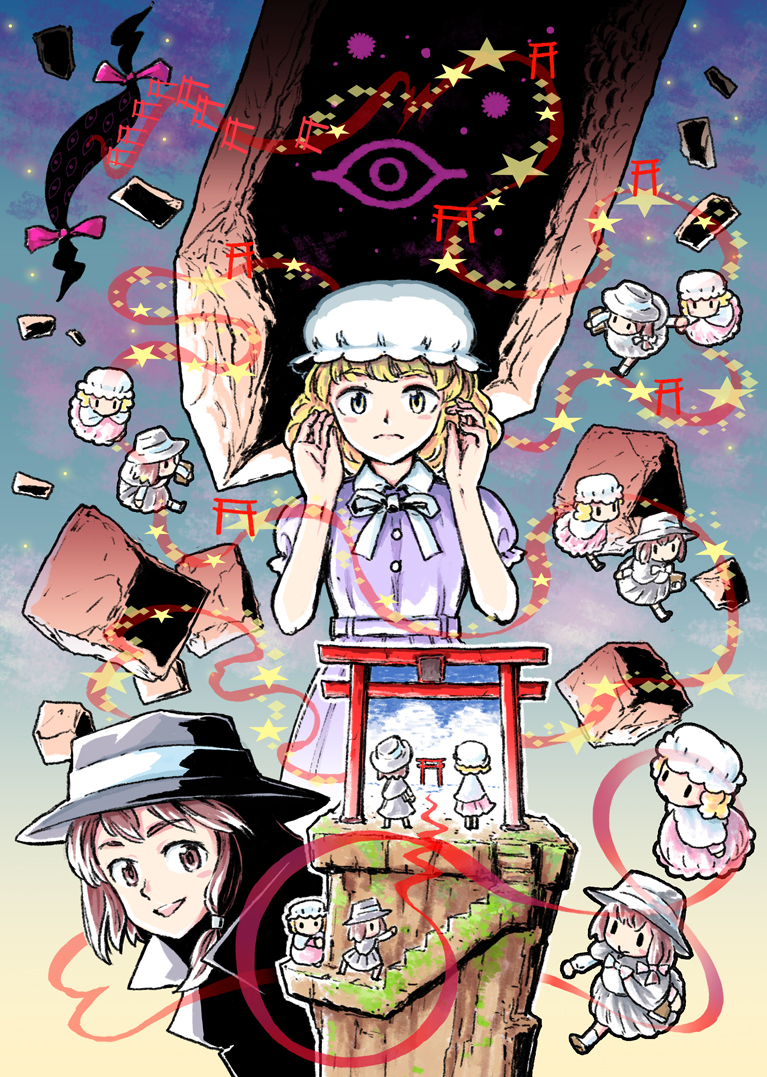 2girls, bad_id, bad_pixiv_id, black_skirt, blonde_hair, book, capelet, cbn-56