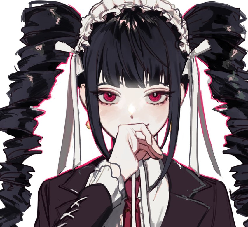 1girl, bad_id, bad_twitter_id, black_hair, black_jacket, bonnet, celestia_ludenberg, collared_shirt
