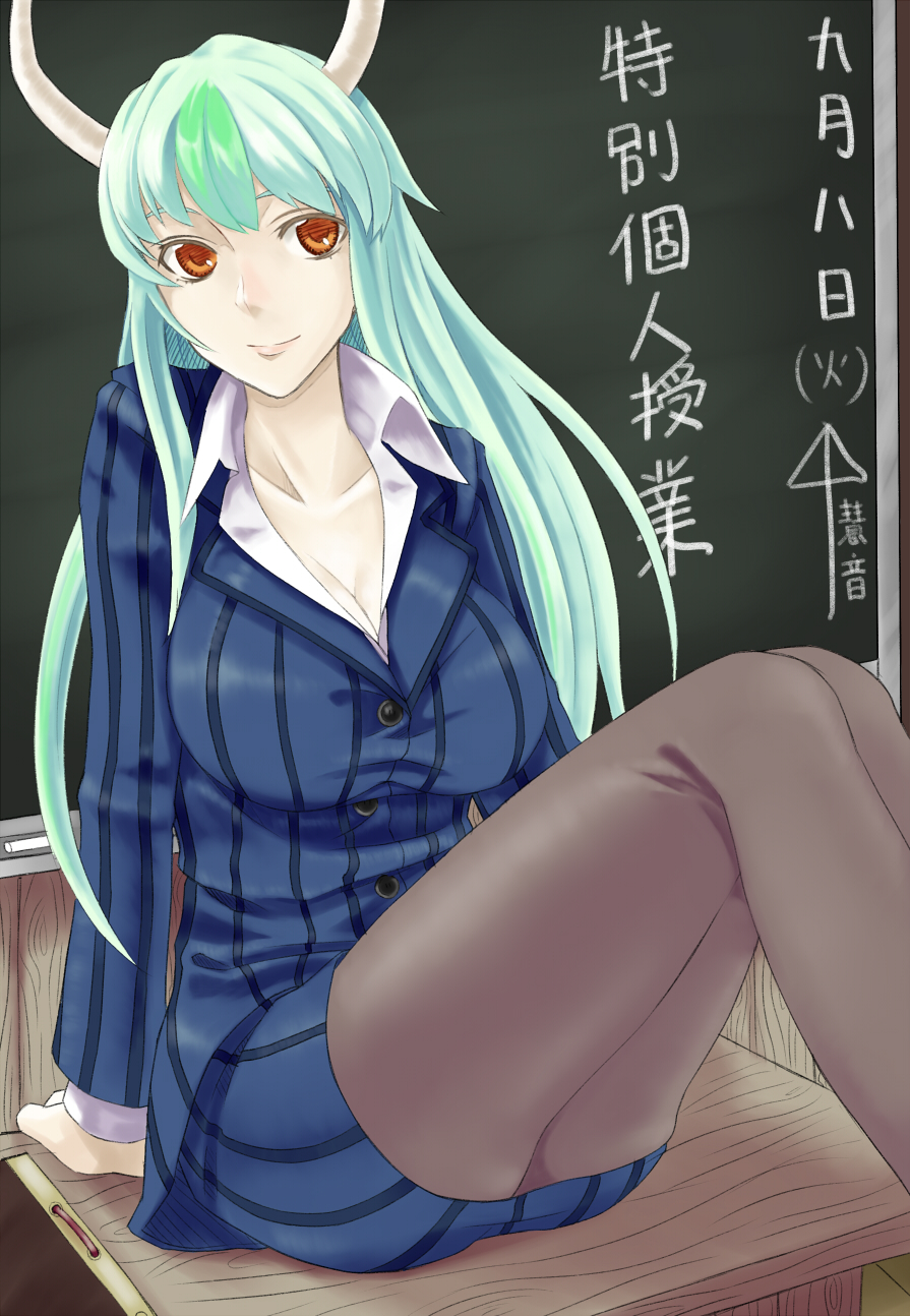 1girl, bad_id, bad_pixiv_id, breasts, ex-keine, female_focus, formal_clothes, green_hair