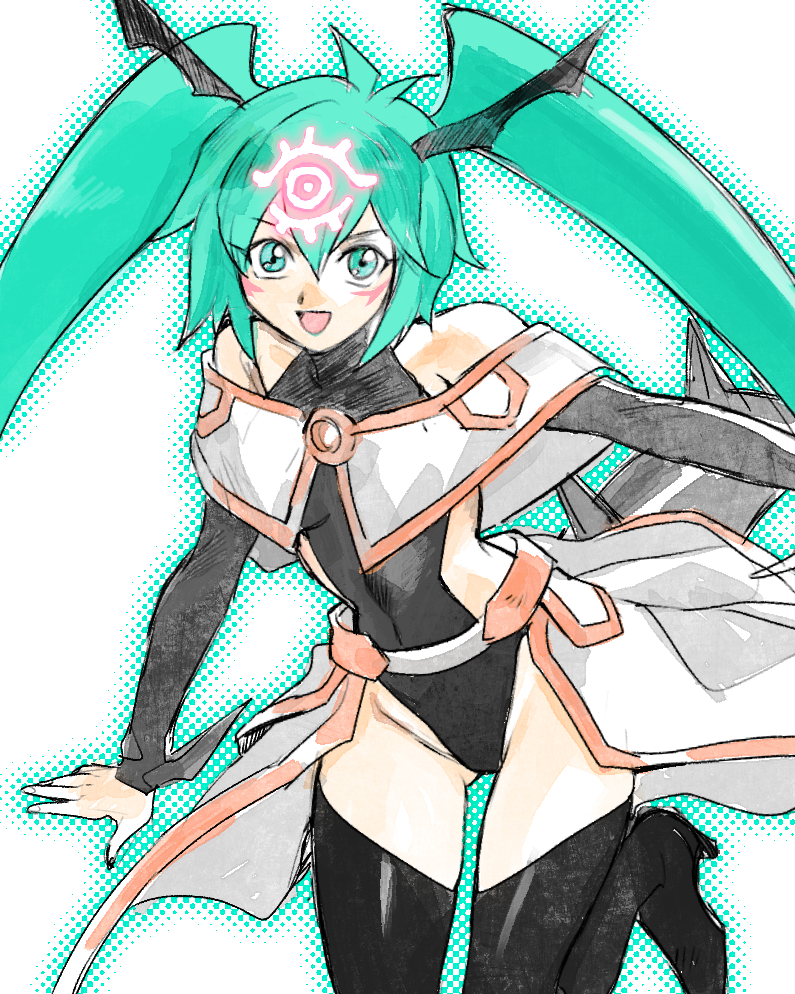 1girl, artist_request, black_leotard, boots, breasts, curvy, fortune_lady_every, green_eyes, highleg, highleg_leotard, large_breasts, leotard, long_hair, looking_at_viewer, magical_girl, medium_breasts, revealing_clothes, shiny_clothes, shiny_skin, simple_background, smile, twintails, very_long_hair, white_background, wide_hips, yu-gi-oh!