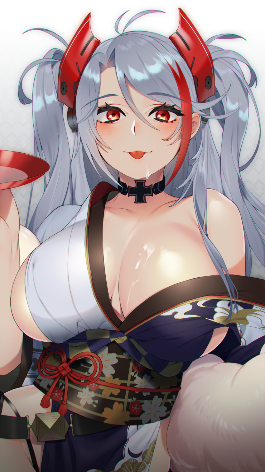 1girl, :p, absurdres, antenna_hair, azur_lane, bare_shoulders, blush, breasts