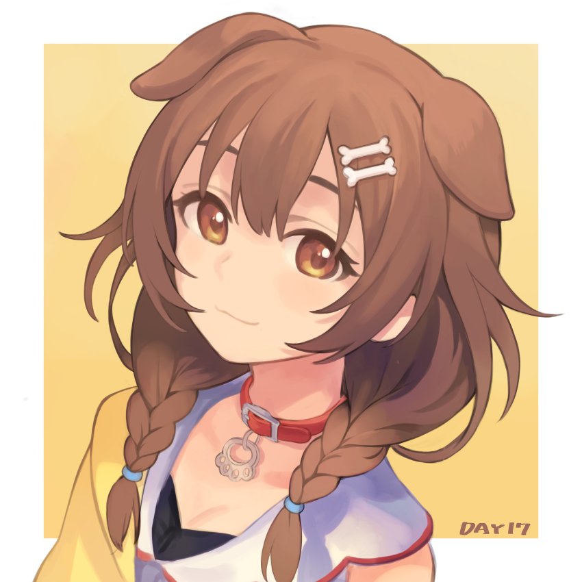 1girl, absurdres, animal_ears, blush, bone_hair_ornament, braid, breasts, brown_eyes