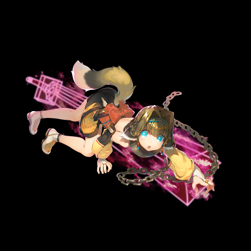 1girl, all_fours, amazuyu_tatsuki, animal_ears, ass, blue_eyes, bridal_gauntlets, bright_pupils