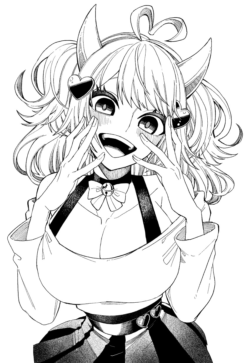 1girl, absurdres, ahoge, black_skirt, breasts, choker, cleavage, commission