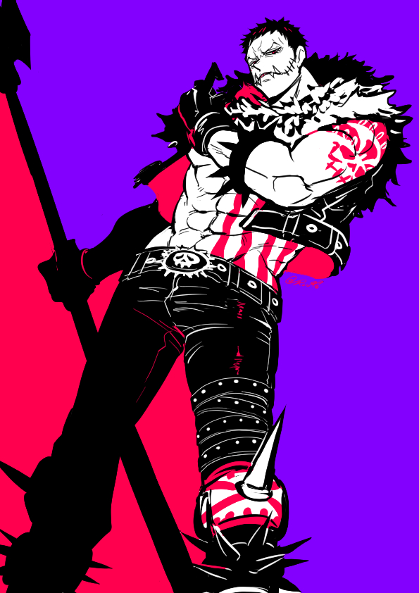 1boy, abs, bara, bare_shoulders, bracelet, bulge, charlotte_katakuri, climaxmukr