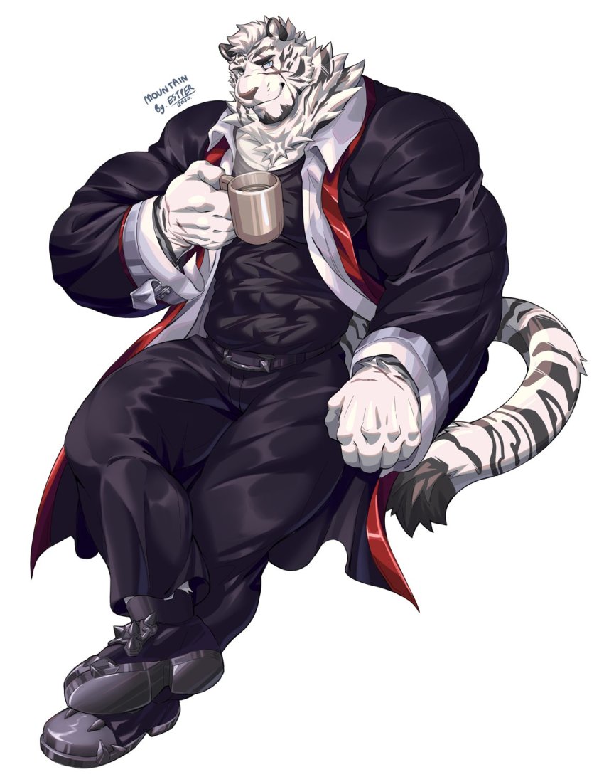 1boy, animal_ears, arknights, artist_name, bara, black_pants, black_tank_top, bulge