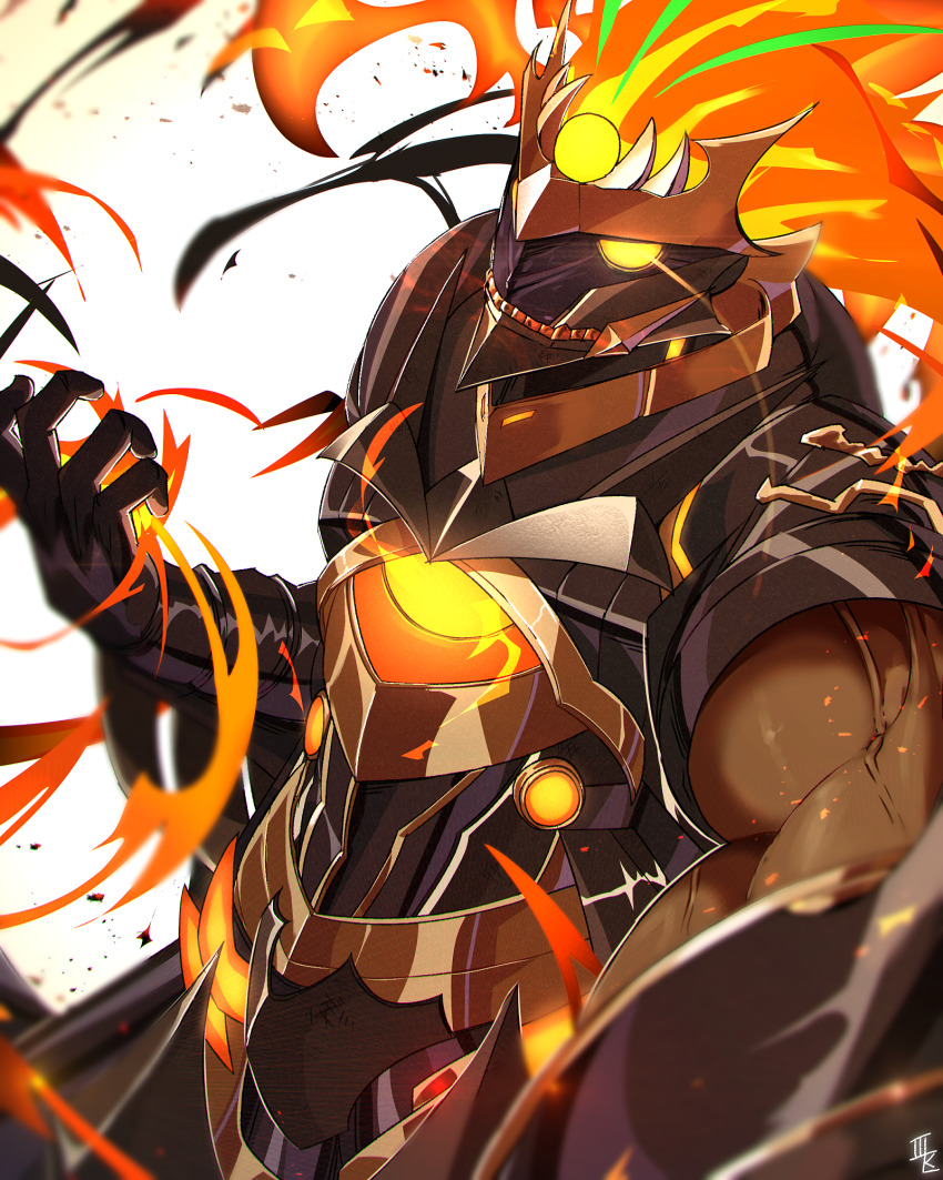 1boy, armor, ashwatthama_(fate), ashwatthama_(second_ascension)_(fate), bk_mita, breastplate, dark-skinned_male, dark_skin