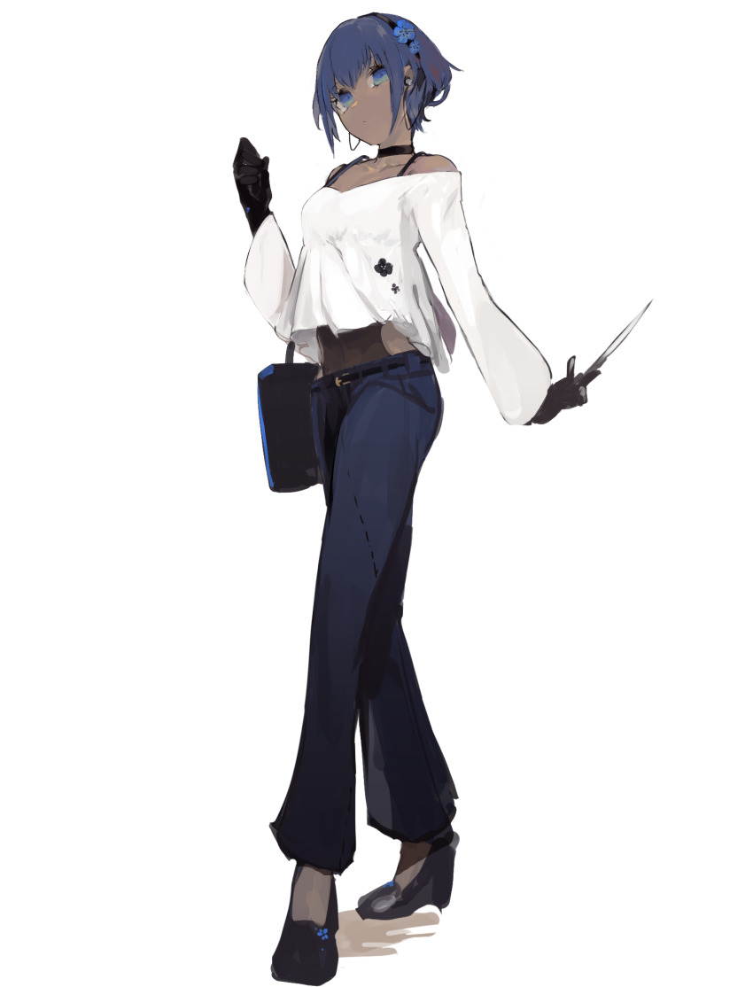 1girl, alternate_costume, bag, bare_shoulders, belt, black_bag, black_footwear, black_gloves