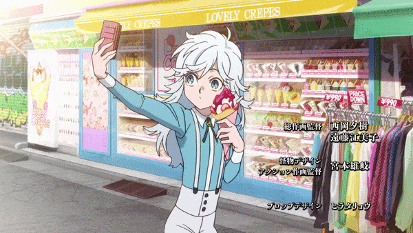 1boy, animated, animated_gif, blue_eyes, blue_shirt, cellphone, city, collar