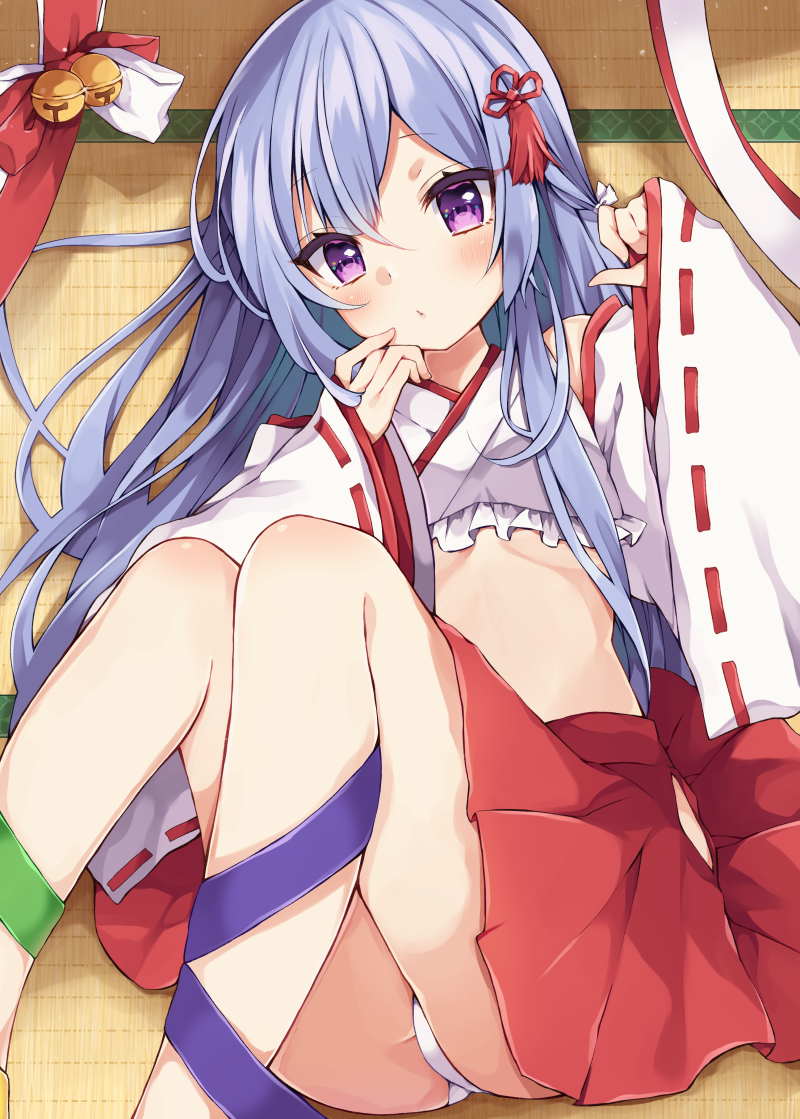 1girl, ass, blue_hair, breasts, clothing_cutout, crop_top, detached_sleeves, frilled_shirt